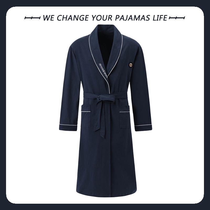 Men's Arctic Velvet Long-Sleeved Cotton Bathrobe - Spring & Autumn Style, Mid-Length, Plus Size, Youth Homewear