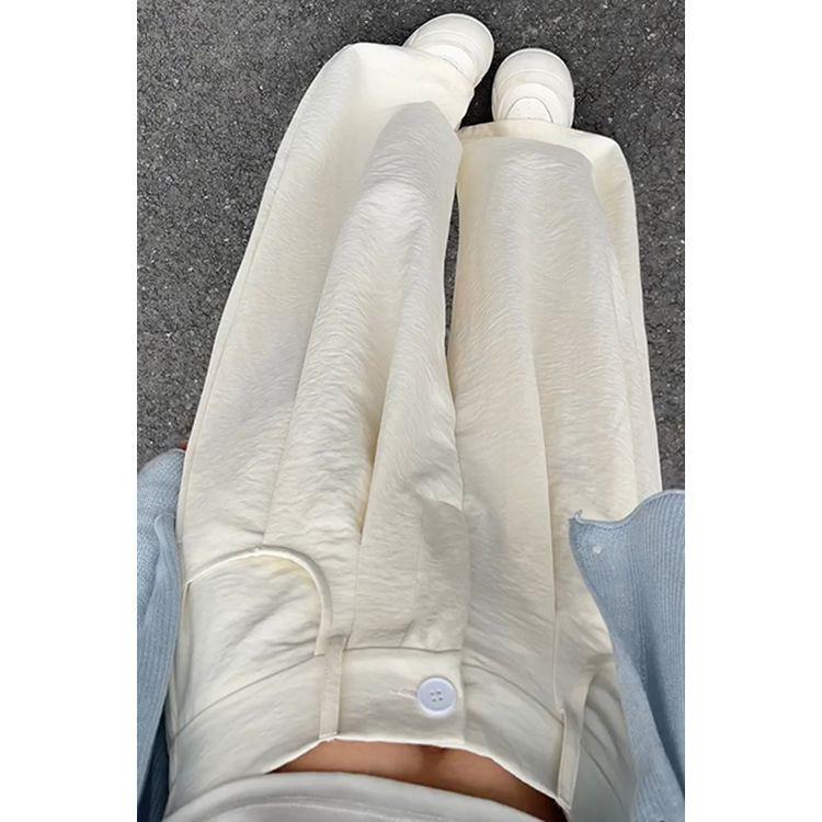

Spring/Summer 2026 Women s Cream Wide-Leg Trousers - Dopamine Texture, Casual Design, Loose Fit, Milk Puff Style S fits 80-95 lbs