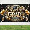 Graduation Banner Congratulations Class of 2025 Gold and Black Graduation Backdrop Supplies 71*43 Inches