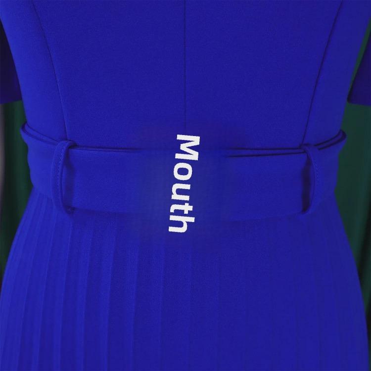 Women Summer Pleated High Waist V Neck Dress