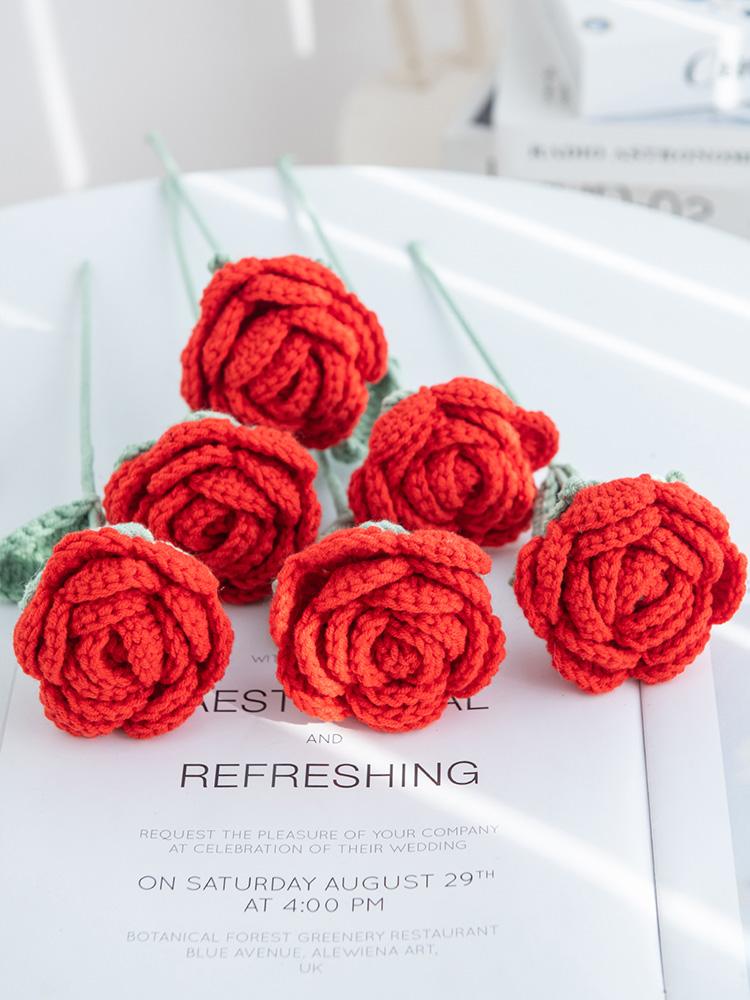 Rose Finish Product Outdoor Garden Arch Wedding Bridal Bouquet Home Bonsai Party Gift Box Artificial Handmade Crochet