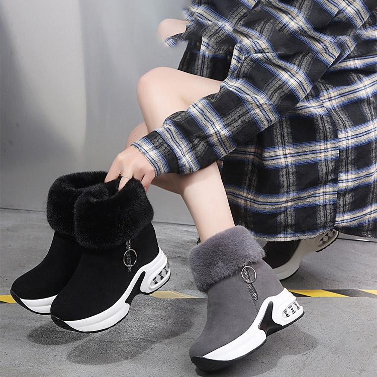 Autumn Winter Plus Size Women's Thick Soled Snow Boots Comfortable Warm Sponge Cake Slope Heel Velvet Short Cotton Boots 35-43