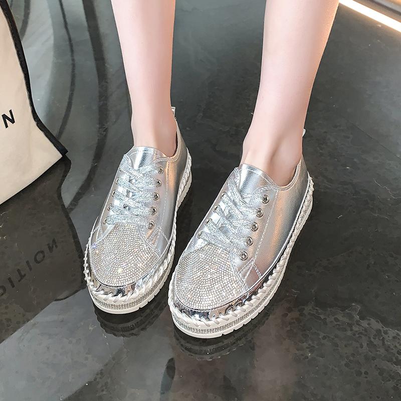 Fashion Luxury Silver Women's Shoes Women's Flat Shoes Designer Thick Sole Women's Sneakers Anti-Slip Casual Sneakers