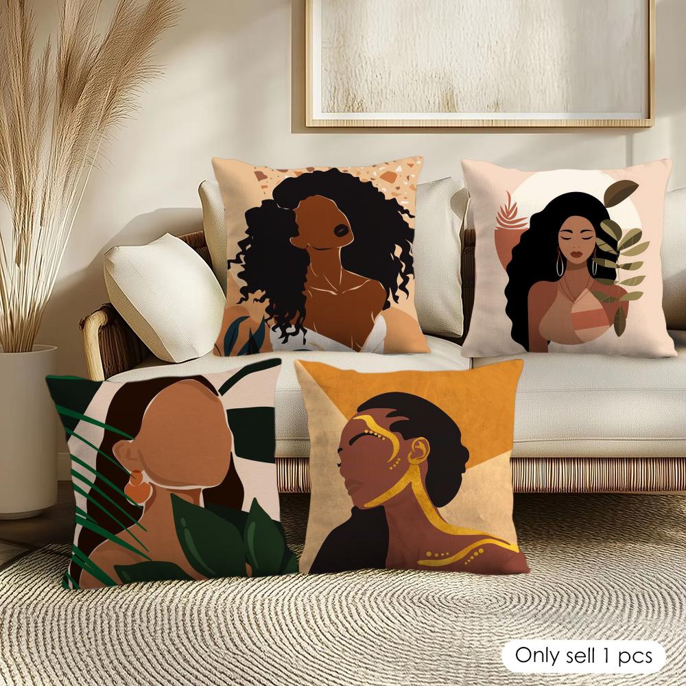 African Women Cushion Cover Pillowcase Ultra Soft Skin Friendly Fabric Cloud Like Comfort Concealed Zipper