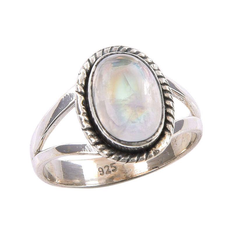 Natürlicher Regenbogen-Mondstein Edelstein Handgefertigt 925 Sterlingsilber Ring Gr.5.5 a3P94