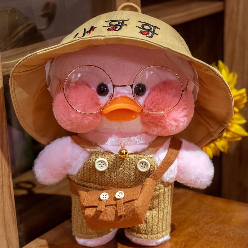 30cm Charming Cafe Pink Duck Stuffed Plush Animals Toy Wear Goggles and Hoodie Soft Doll Girl Birthday Creative Gift for Girls