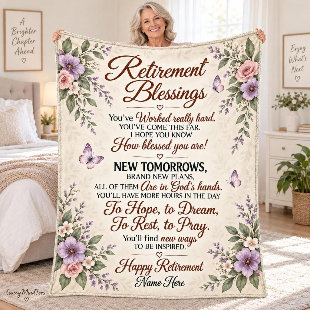 Personalized Retirement Blanket, Retirement Gift for Women, Coworker Farewell Gift, Retired Boss Gift, Floral Happy Retirement Throw