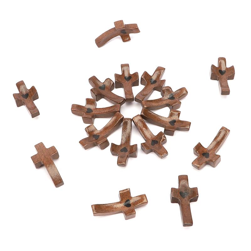 3Pcs Cross My Heart Encouragement Gift Handheld Wooden Cross With Epoxy Heart To Carry In Pocket Emotional Support