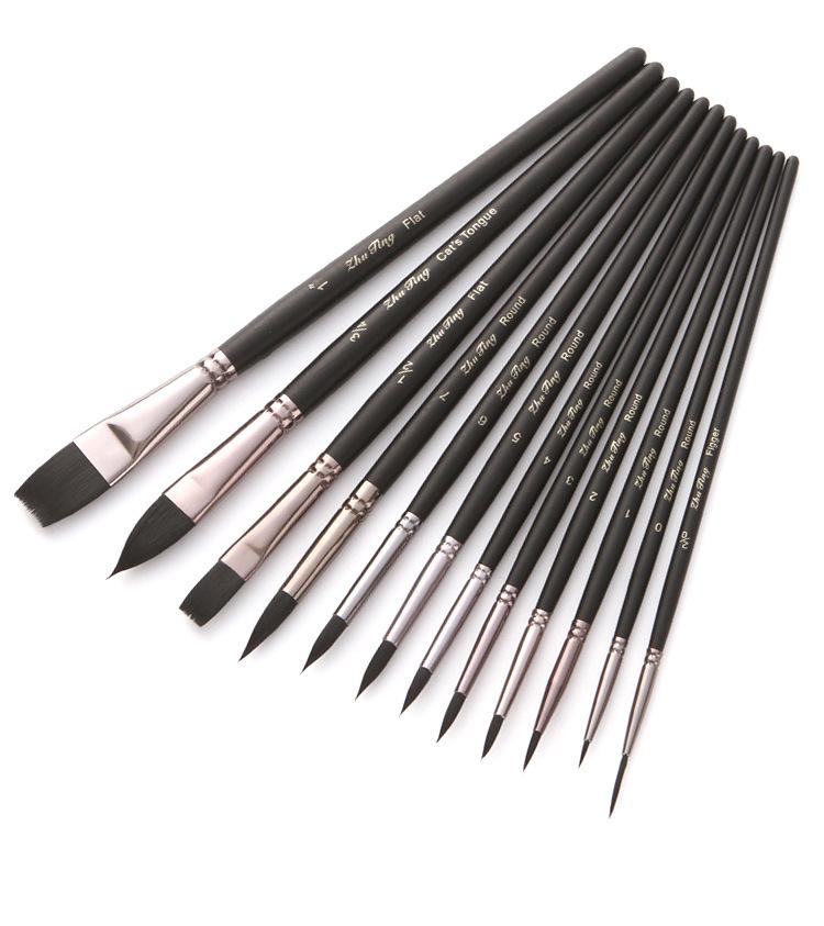 12pcs Artist Paint Brush Set High Quality Nylon Hair Wood Black Handle Watercolor Acrylic Oil Brush Painting Art Supplies