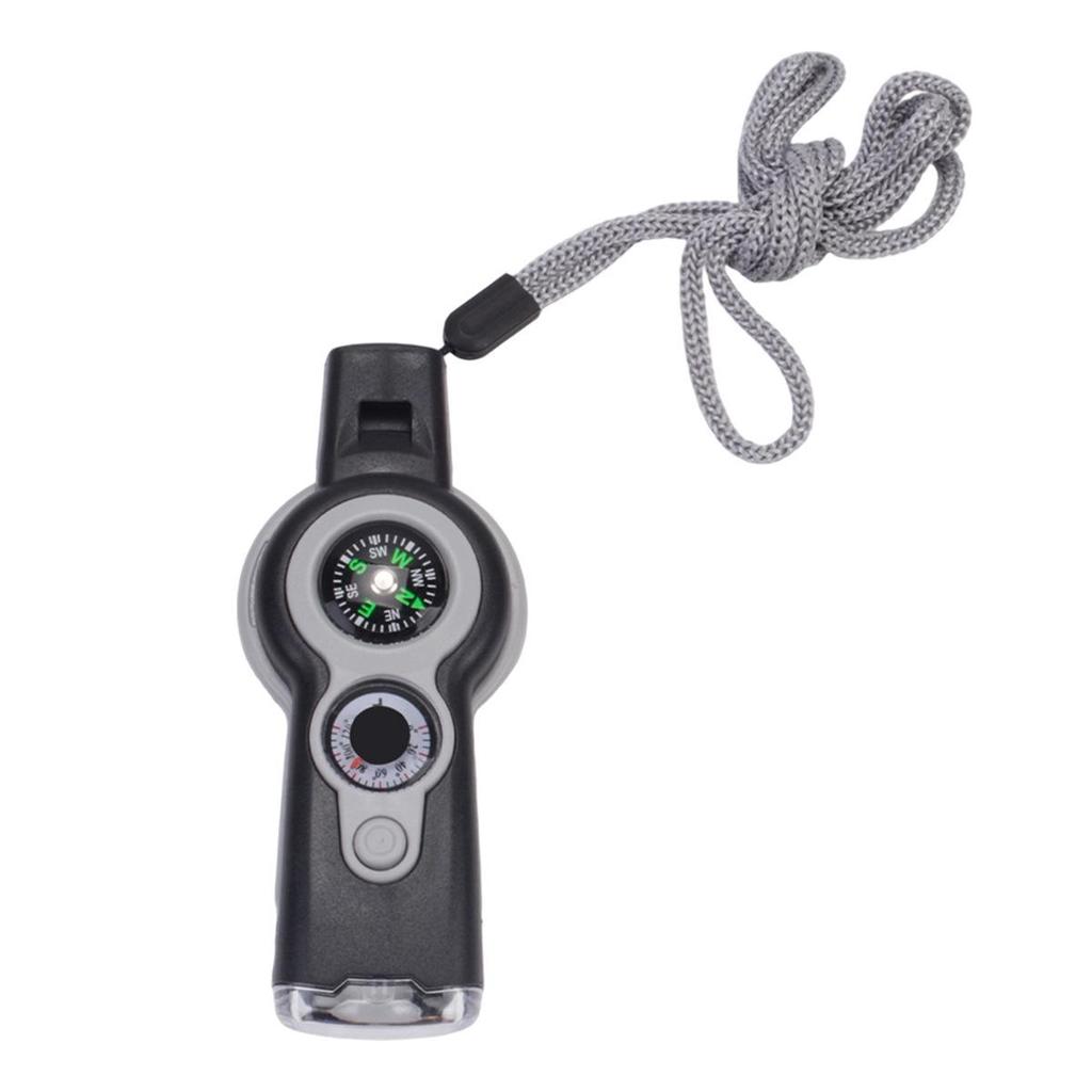 Outdoor Multifunctional 7-in-1 Survival Whistle with LED, Thermometer, and Compass