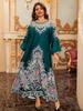 AB400 Muslim Fashion Floral Dress with Hot Drill Embellishments - Middle Eastern Style Robe for Women