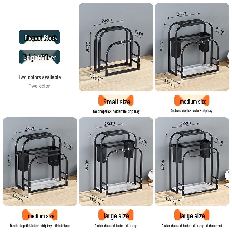 Stainless Steel Kitchen Utensil Holder with Integrated Chopping Board and Multifunctional Storage for Knives and Chopsticks.
