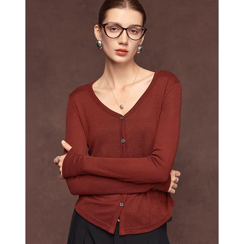 Women's V-Neck Wool Blend Knit Cardigan
