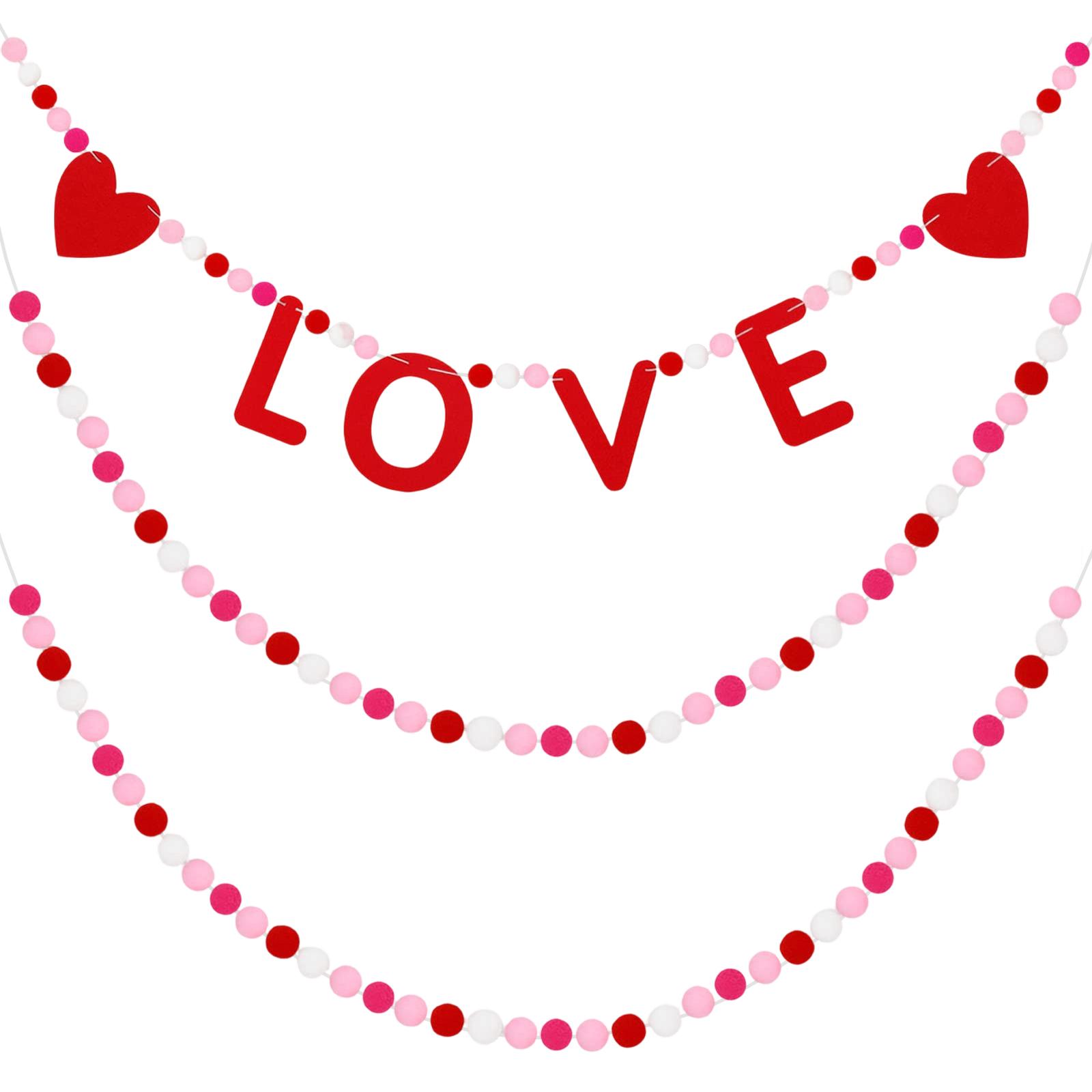 3 Pcs Valentines Day Decorations, Pre-Strung Valentines Day Garland, 10ft Adjustable Galentines Day Decorations For Home, Mantel, Wall, Classroom One Size