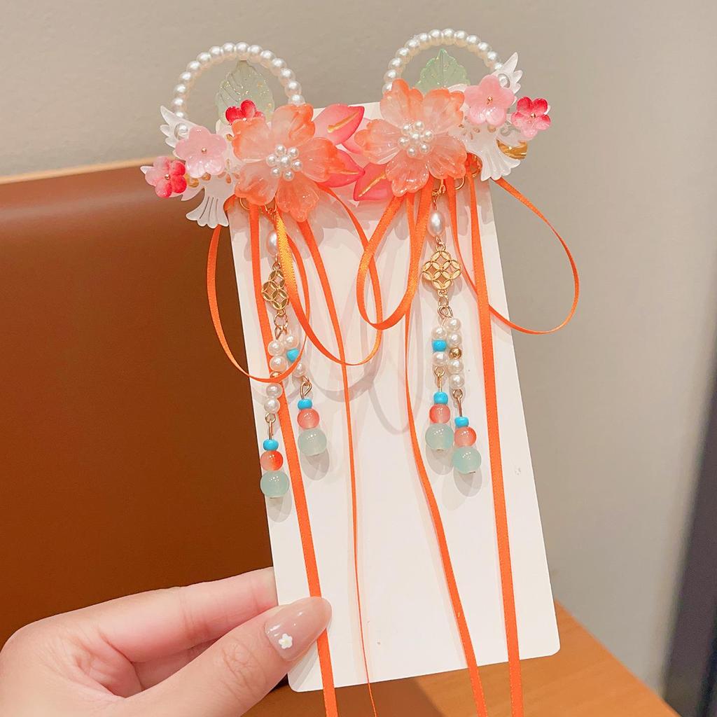Mid-Autumn Hanfu Fairy Hair Clip - Women's & Children's Ancient Style Floral Tassel, Sweet Accessory for Girls