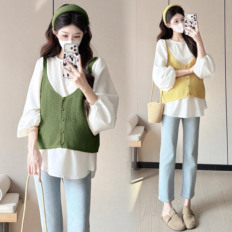 

Spring 2026 Two-Piece Maternity Set: Korean-Style Age-Reducing Shirt + Knit Camisole Doll Top 2XL чёрный