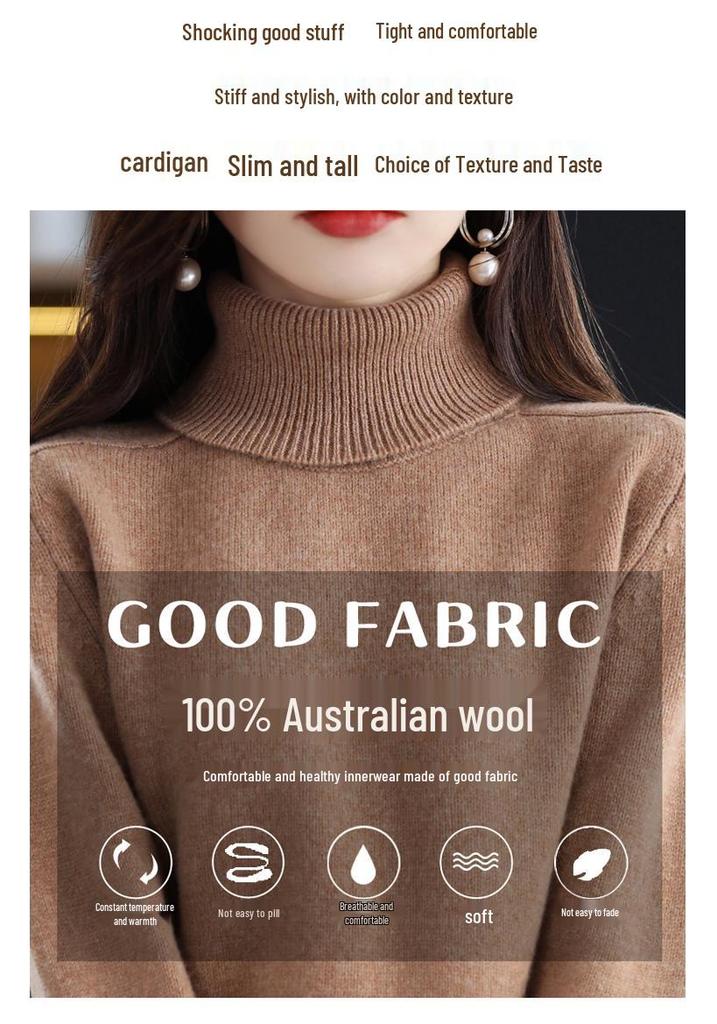 Women's Winter Double-Ply Thick High-Neck Pure Wool Cashmere Base Layer Sweater