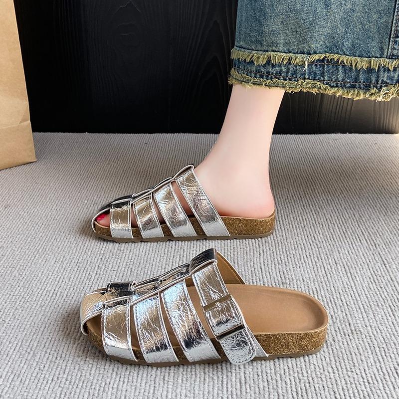 

Fashion Summer New Baotou One-foot Slip-on Flat-bottomed Half-dragging Women Wear Soft-bottomed Hollow-out Breathable Cool Dragging 35