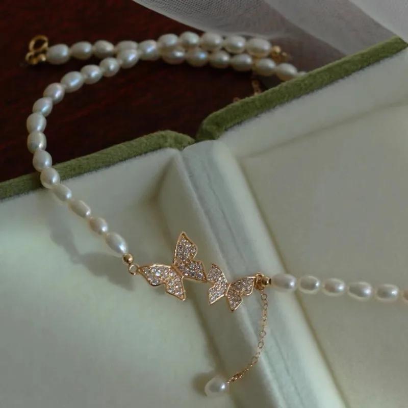 925 Sterling Silver Butterfly Pearl Necklace For Women Bow Engagement Fine Jewelry Wedding Party Birthday Gift Dropshipping