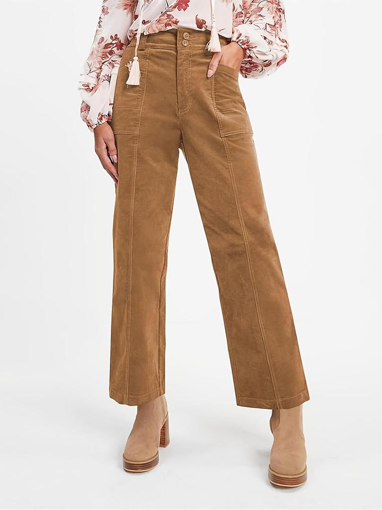 Women's Spring/Summer Corduroy Straight-Leg Pants - Fashionable Solid Color Versatile Design