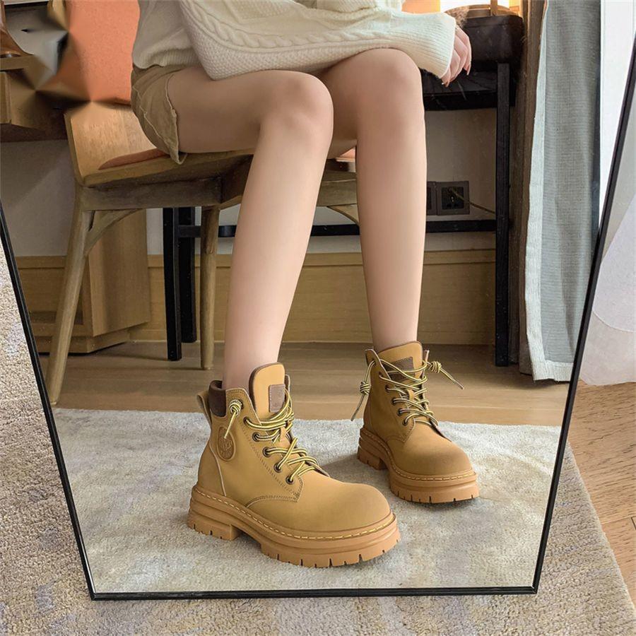 Autumn and winter Martin boots women's shoes fashion British style high-top retro tooling locomotive boots thick-soled big yellow boots short boots