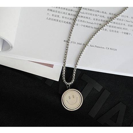 Street trend smiley face double-sided expression necklace Internet celebrity same male titanium steel hip-hop street couple titanium steel necklace
