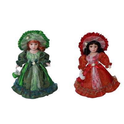 30cm Elegant Porcelain Doll Female W/Retro Skirt & Hat Collectible