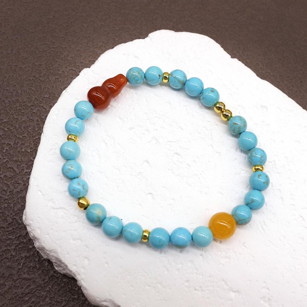 Bracciale in Agata Turchese a Forma di Zucca - Raffinato, di Alta Gamma, Vintage, con Perline - Accessorio d'Abbigliamento di Lusso Leggero