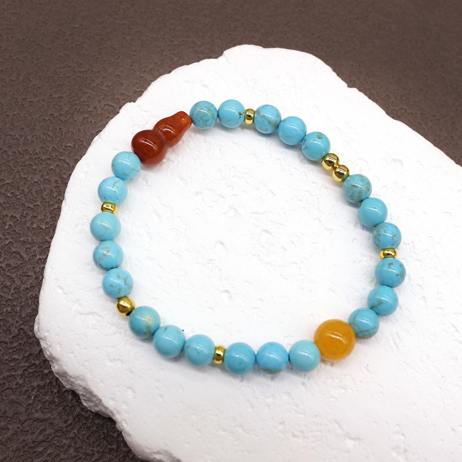 Turquoise Agate Gourd Exquisite High-End Vintage Beaded Bracelet - Light Luxury Clothing Accessory