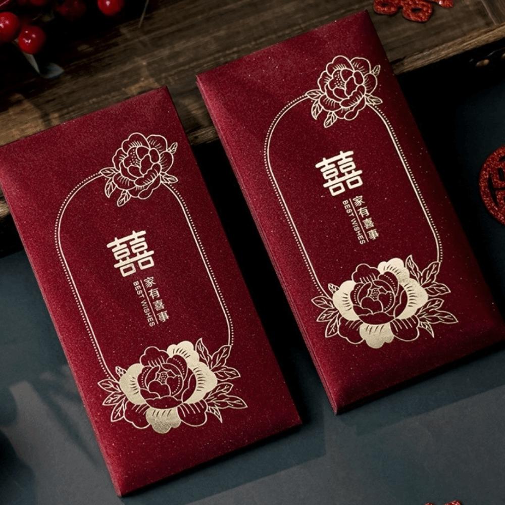 New Year Blessing Words Wedding Red Envelope Pearlescent Paper Spring Festival Mini Money Pocket S/M/L Size Bronzing