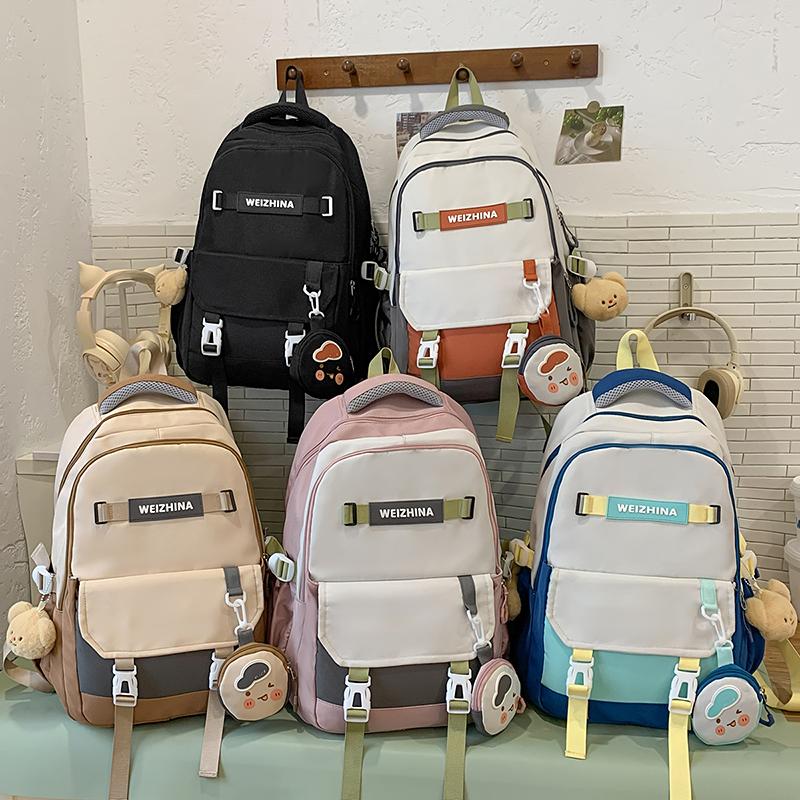 Contrast Color Middle School Student Schoolbag Large Capacity College Style Backpack with Coin Purse