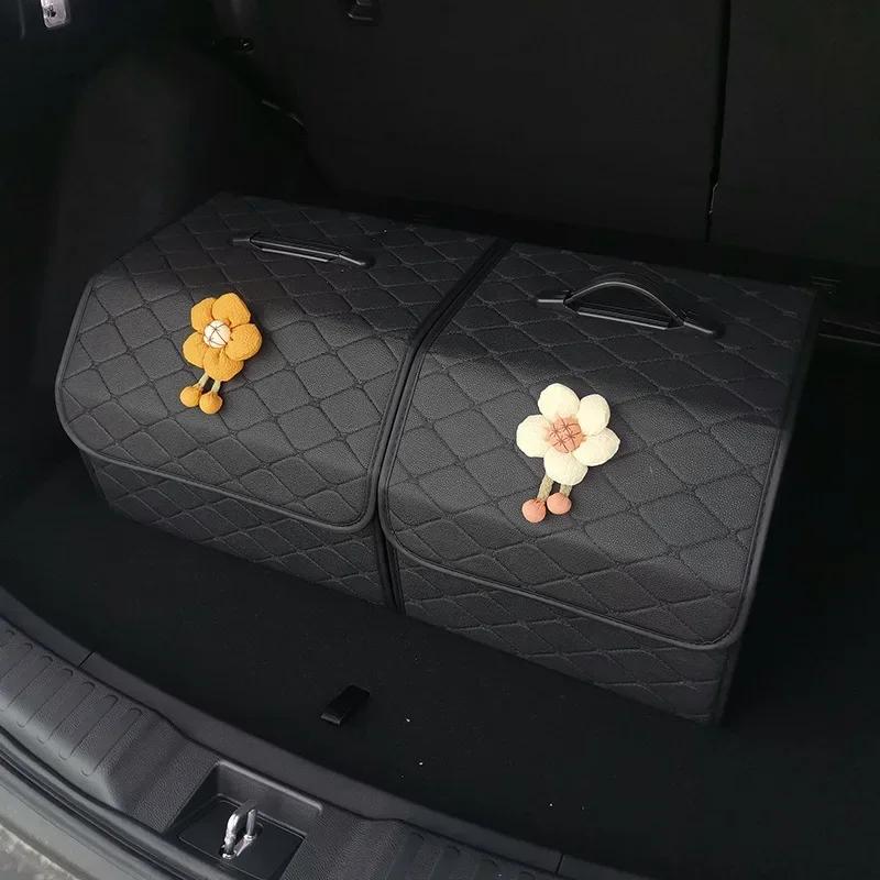 Large Capacity Car Trunk Organizer Box Household Multiuse Storage Bag Foldable Leather Stowing Tidying Emergency Storage Boxes