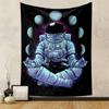 "Zen Astronaut with Cosmic Moons" Patterned tapestry home decor, suitable for bedroom and living room, gift