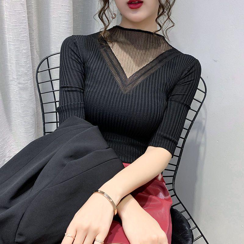 

Жіночий модний светр з напівводолазкою V-подібного крою: В язаний пуловер з довгими рукавами на осінь/зиму 2024 3XL