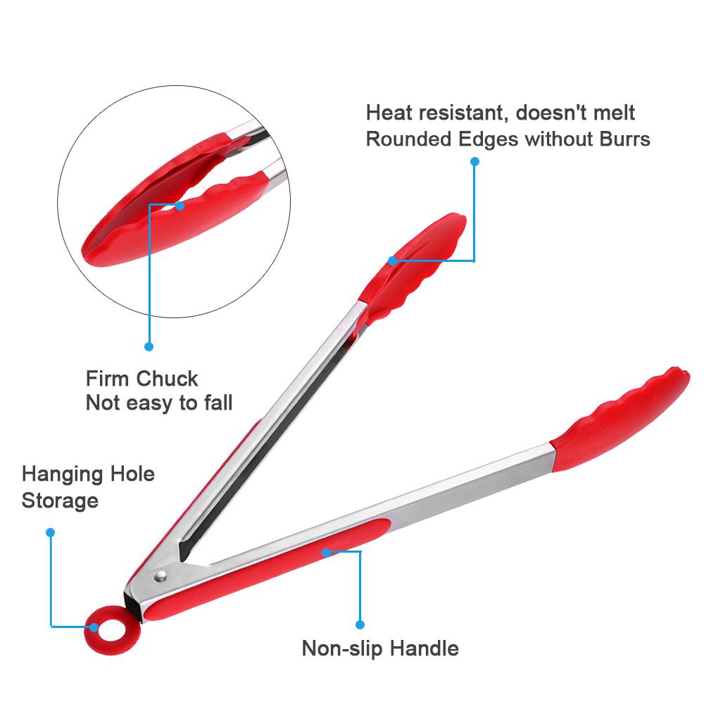 Silicone Food Tong Stainless Steel Grillingtongs Silicone Non-slip Cooking Clip Clamp Bbq Salad Tools Grill Kitchen Accessories