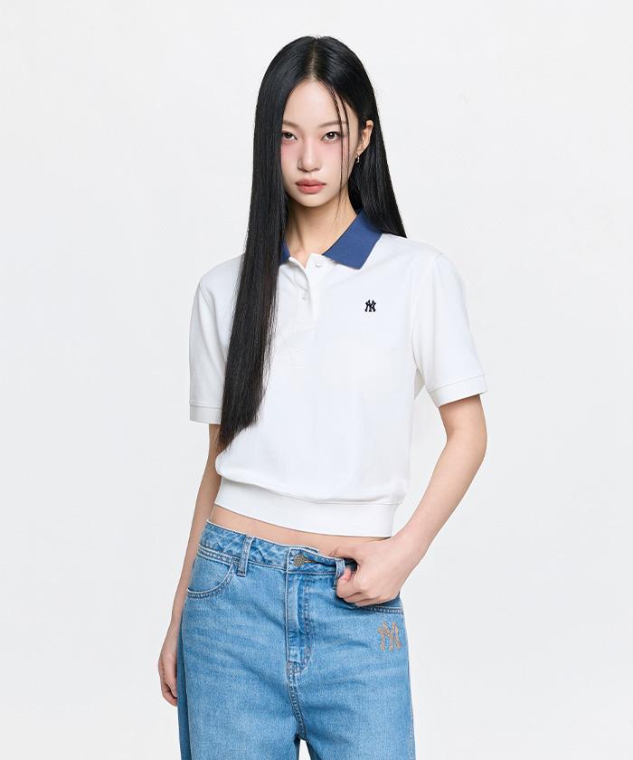 Emelbi Women'S Basic Crop Collared T-Shirt Ny (Ivory)