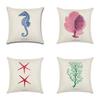 Premium Quality Flax Throw Pillow Case With Marine Organism Patterns For Home Decor