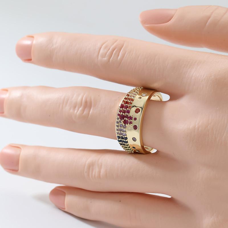 Elegant Inlaid Multicolored CZ Women's Ring Aesthetic Gold Color Geometry Daily Wear Party Jewelry Anniversary Gift