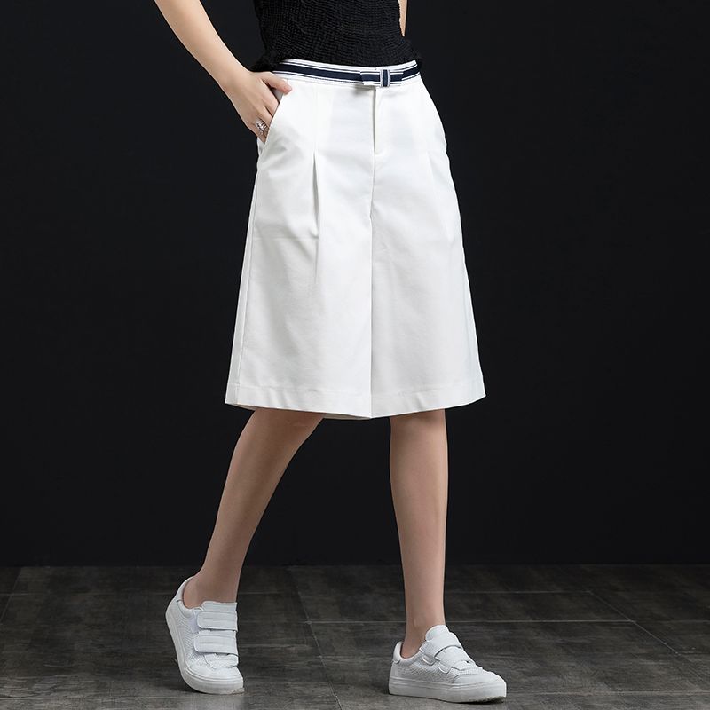 

High Waist Summer Thin Wide Leg Leisure Suit Shorts White-Bow 27