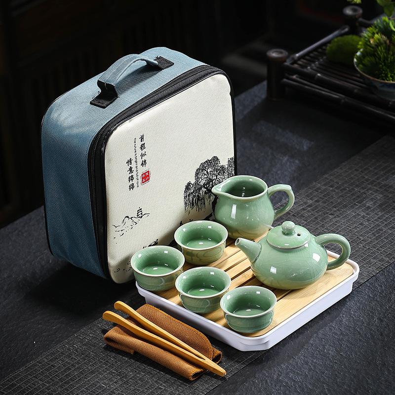 Travel tea set Ge kiln Ru kiln set tea tray home wedding opening real estate souvenir