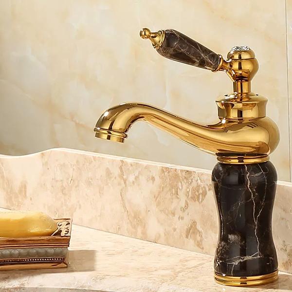 Bathroom Faucet Brass and Jade Faucet Bathroom Basin Faucet Sink Mixer Tap Gold Sink Faucet Bath Basin Sink Faucet