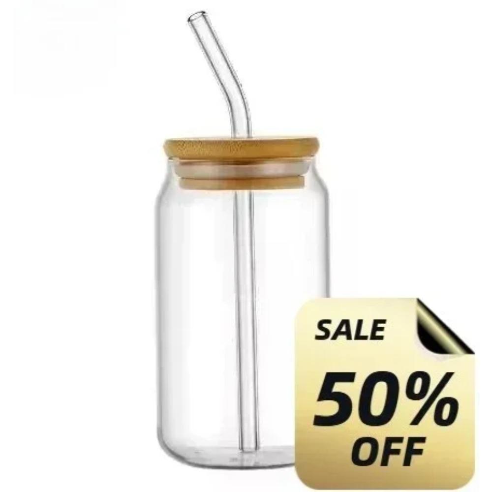 500ML Glass Cup Transparent Iced Coffee Glasses Glass with Lid and Straw Beer Can Milk Mocha Cup Cocktail Whiskey Beer Glasses