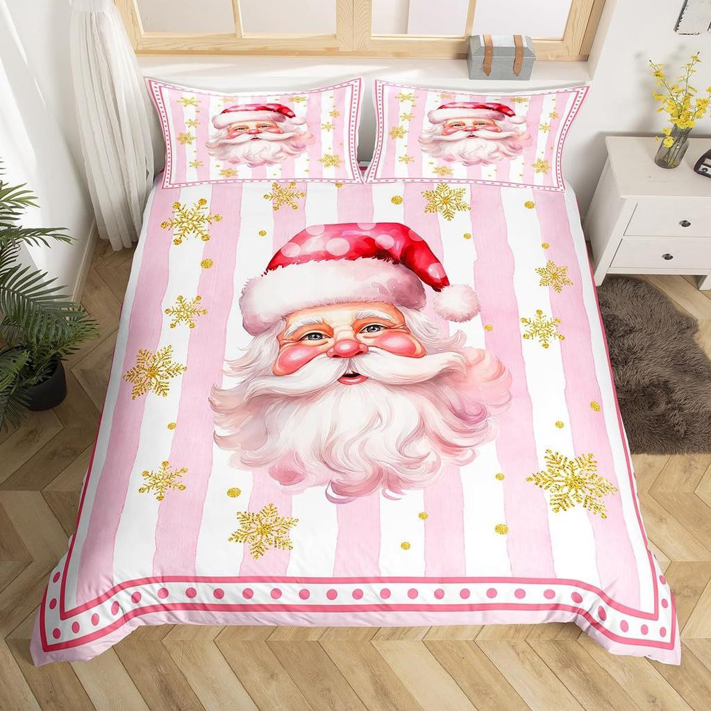 Cartoon Weihnachtsmann Dreiteiliger Bettbezug 3D Digitaldruck Bettwäscheset Bettdecke
