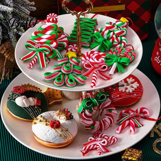Holiday Gift Tags 16 Pcs Christmas Lollipop Ornaments, Red Green Striped Peppermint Swirl Candy Cane Reusable Ornaments Hanging Decoration,