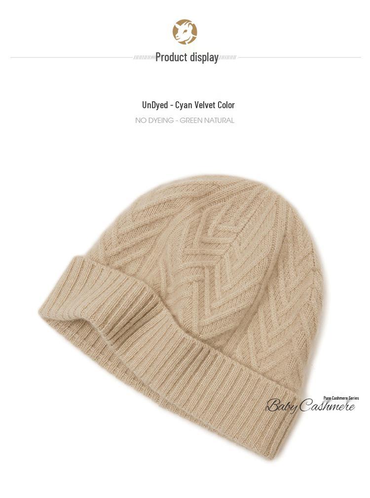 Kang Sai Ni Women's 100% Pure Cashmere Knitted Hat – Warm, Thick, and Perfect for Autumn/Winter Outdoors.