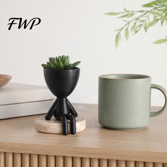 Indoor Plant Pot Ornament 3D Printed Sitting Human Figure Succulents Planter, 2-in-1 Desktop & Decor Ornament, Matte Finish Small Flowerpot
