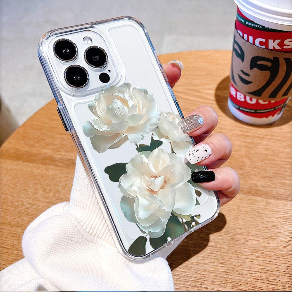 White Peony Bouquet Lucency Phone Case for IPhone 14 15 16 13 12 11 17 Pro Max 12 13 Mini Soft Cover