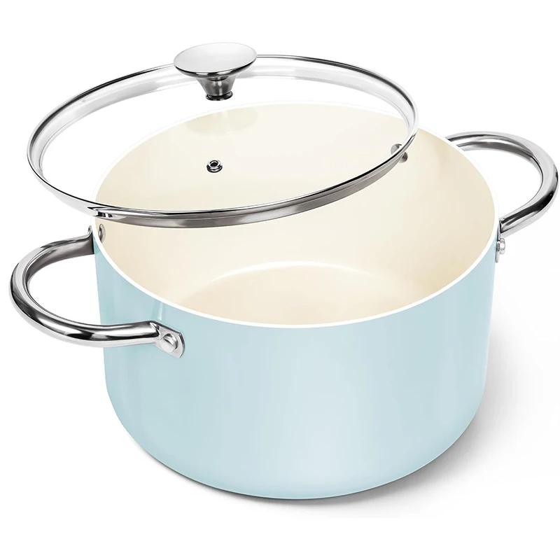 MICHELANGELO 6QT Stock Pot with Lid Nonstick Cooking Pot Soup Pot with Ceramic Coating Induction Compatible Double Handle Pot