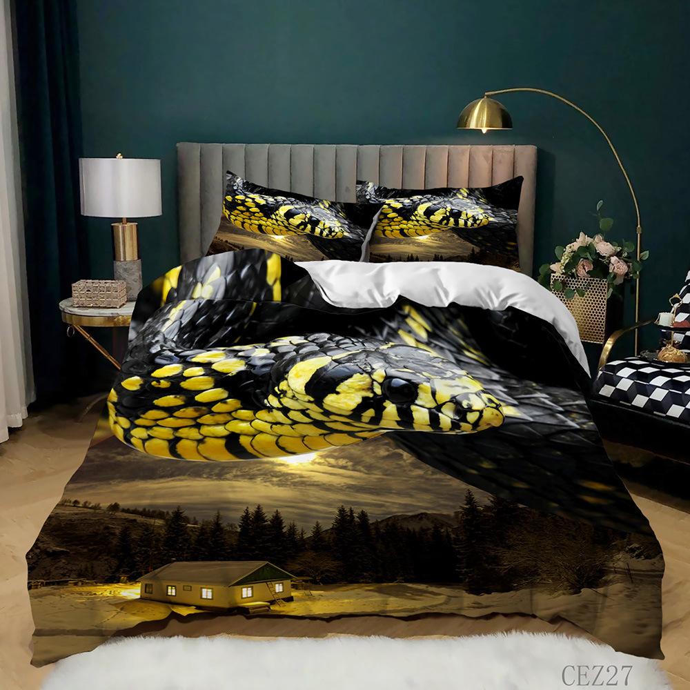 Snake Duvet Cover Set 3D Python Polyester Comforter Cover Reptile Tropical Theme Quilt Cover For Kid Boy Girl Bedroom Full Size