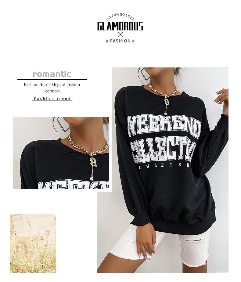 2025 Autumn Women's Long-Sleeve Letter Round Neck Pullover Hoodie